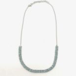 Silver multi-stone set (mauve / green) necklet - 44cm long & 17.5g total weight