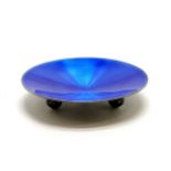 Norwegian silver blue guilloche enamel dish on 3 ball feet #1027 by Marius Hammer - 7.5cm diameter &