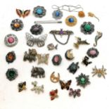Qty of mostly costume brooches inc Catherine Popesco enamel turtle, bat, elephant, spider, cat in
