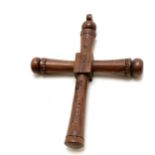 1878 dated cross made from oak from Shakespeare's house & initialled JM - 9.4cm