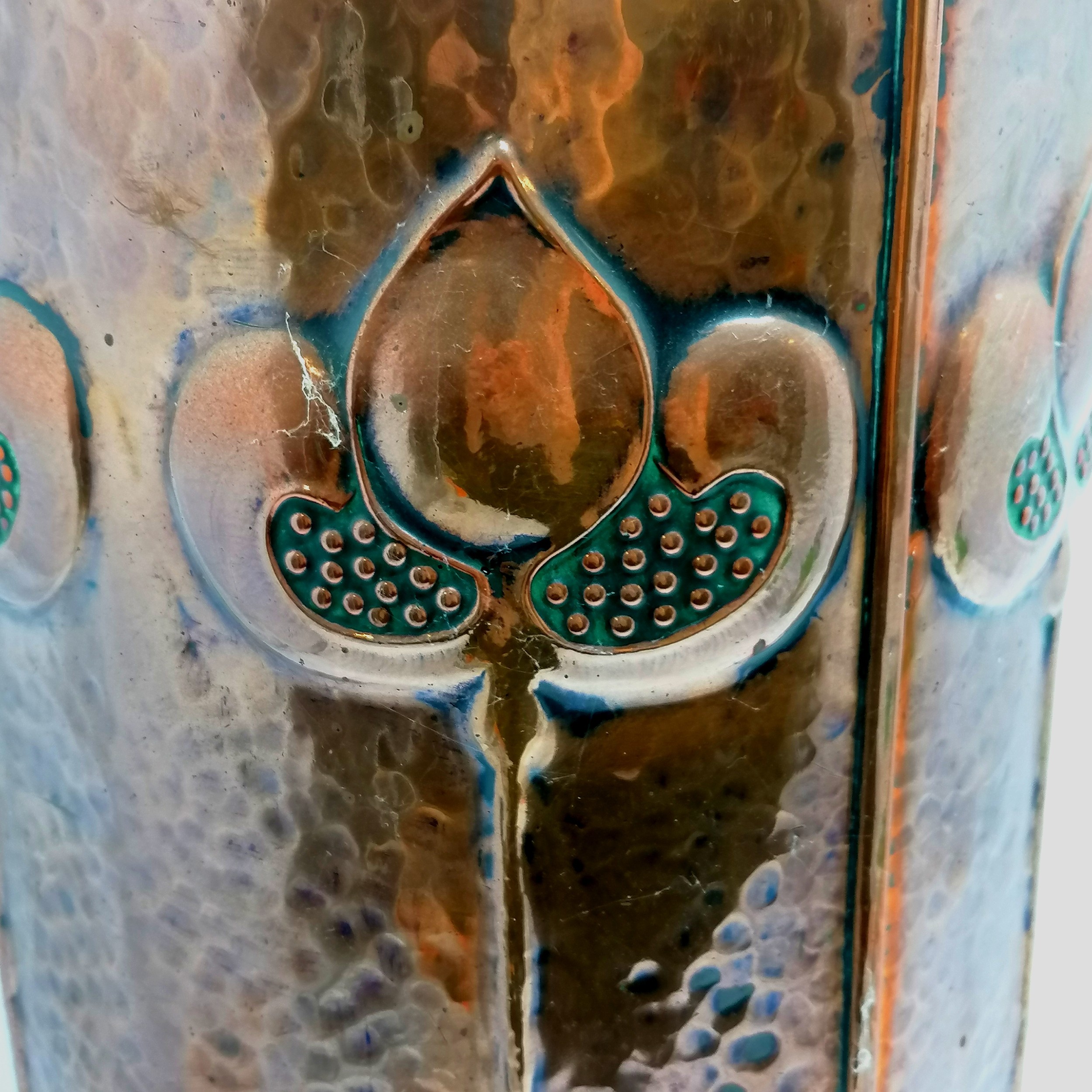 Antique Arts & Crafts / Art Nouveau copper stick stand - 61cm & 23cm diameter top ~ no obvious - Image 3 of 5