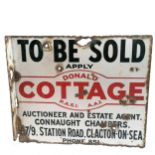 Original enamel Donald Cottage estate agent (Clacton-on-sea) advertising sign - 50cm x 43cm & has