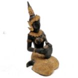 Asian bronze cast figure of a seated lady holding a musical instrument - 20cm high