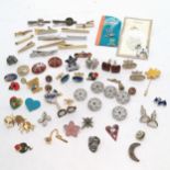 Qty of badges, tieslides, cufflinks, Agatha scottie dog pendant, enamel terrier brooch etc - SOLD ON