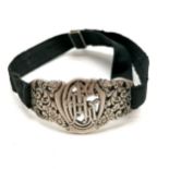 Russian silver 84 hallmarked panel bracelet on a silk band