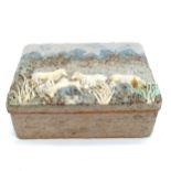Studio art pottery box with lift off lid decorated with sheep - 12.5cm x 9cm x 4.5 cm deep ~ no