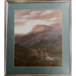 Framed original 1891 watercolour painting by Robert Dobson (1860-1901) of a pair of travellers on