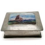 Liberty & Co : Tudric pewter Arts & Crafts jewellery box #083 with inset enamel plaque depicting