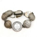 WWI French silver coin bracelet with centre coin stamped L Curtis, A.S.C., Wambechies (