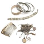 Qty of mostly silver jewellery inc hair slide, gate bracelet, bangle, qty of unmarked silver