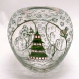 Glass hand enamel chinoiserie decorated vase signed 1948 Sheila Oakden - 15cm high and has slight