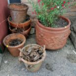 Terracotta cherub decorated planter 41cm diameter x 37cm high T/W 5 terracotta plant pots all in