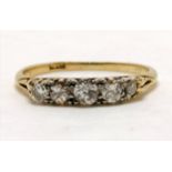 Antique 18ct marked gold 5 stone diamond ring - size O & 2.1g total weight