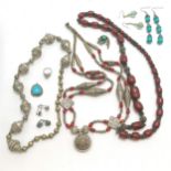 Qty of ethnic jewellery inc necklaces (longest 70cm), turquoise pendant & earrings etc