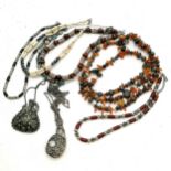 Qty of ethnic jewellery inc amber bead, hardstone, wood beads, 2 x perfume flask pendants etc - SOLD