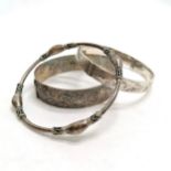 3 x silver bangles inc Eastern design - engraved bangle has dent to inside otherwise in ok used