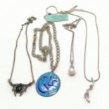 3 x silver pendants on silver chains (longest 44cm) - the enamel middle eastern character design