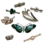 John Atkinson & Sons enamel butterfly brooch (6.8cm & enamel loss to base of wings) t/w 7 x silver
