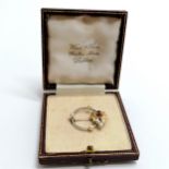 Antique unmarked white / yellow gold brooch set with ruby & pearls - 2.5cm across & 3.1g total