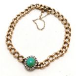 Antique 15ct marked gold bracelet with diamond & turquoise set centre decorated panel (12mm