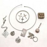 3 x Silver marked crosses (enamel cross 3.5cm) t/w napkin holder, pill box, necklaces etc - SOLD