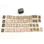 Antique miniature playing cards (17mm x 12mm) 1 missing, by C. L. Wüst, Frankfurt in an associated