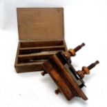 Antique wooden Marples and sons moulding plane 23cm long T/W a box of associated blades