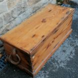 Antique pine small sailors' box with rope handles 79cm x 33cm deep x 31cm high