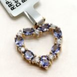 9ct hallmarked gold heart shaped pendant set with tanzanite & white zircon - 2cm drop & 2g total