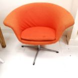 Mid 20thC orange swivel chair 86cm wide x 68cm deep x 66cm high