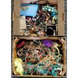 2 boxes of costume jewellery inc boxed bracelet & loose earrings in blue box etc - SOLD ON BEHALF OF