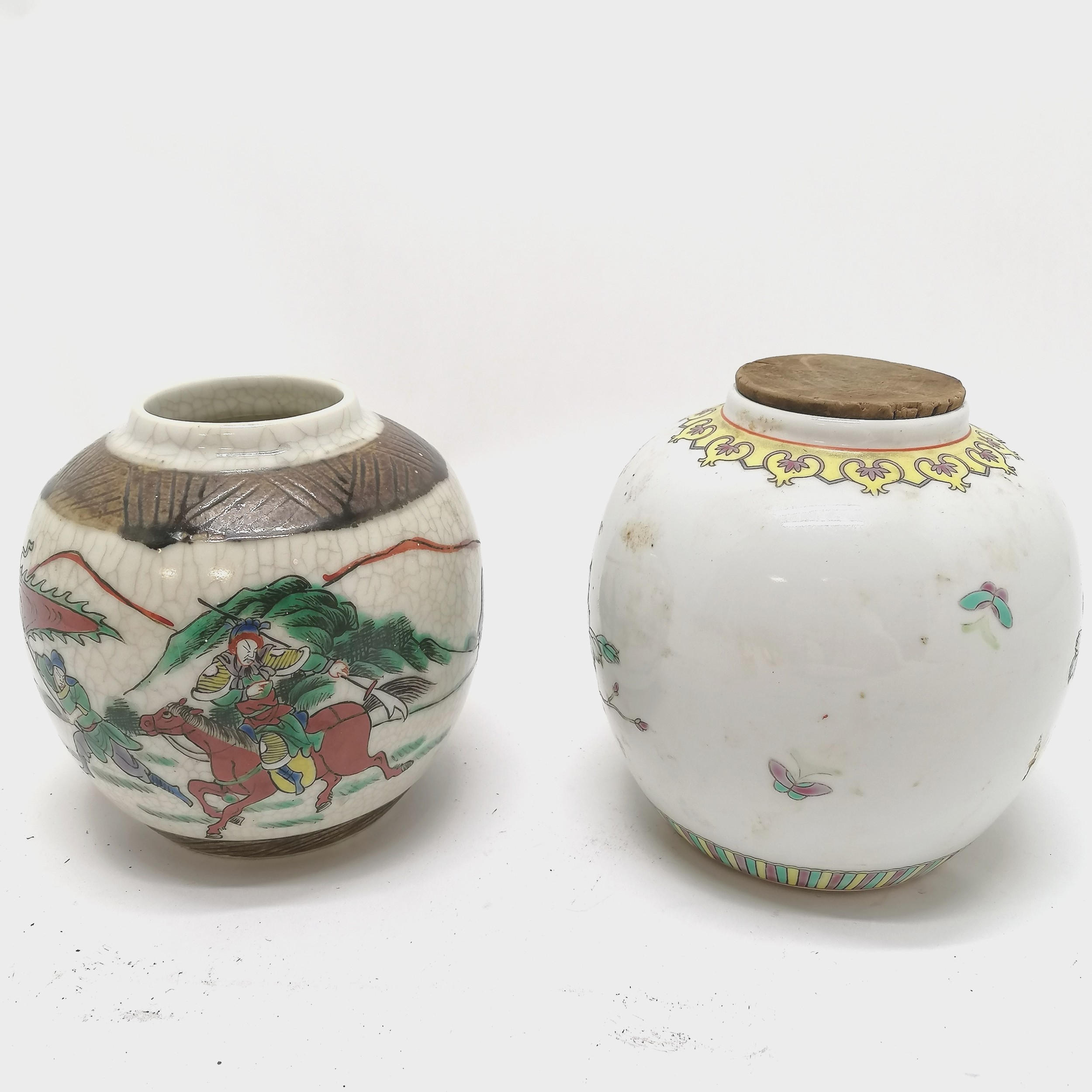 2 x Chinese ginger jars - 1 with a battle scene - tallest (with bung) 13cm - Image 3 of 3