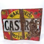 Enamel Castrol Wakefield Motor Oil double sided sign 50cm x 41cm. Obvious losses and corrosion