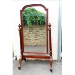 Large antique Mahogany Cheval mirror on castors. 175cm high x 92cm wide x 60cm deep. Missing