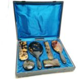 Antique tortoiseshell dressing table set in a fitted case ~ 1 brush has a crack & wear to case