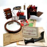 Vintage wooden desk calendar 18cm high T/w tribal dagger, Writing copy book, wartime cookery