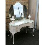 Kidney shaped cream painted dressing table with lamp detail - 118cm long x 54cm deep x 160cm high