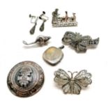 South American 925 brooch (4cm diameter), silver squared locket, silver marcasite earrings, silver
