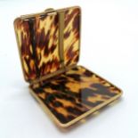 Antique 18ct marked gold mock tortoiseshell cigarette case (a/f to reverse with losses) with diamond