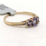 9ct hallmarked gold tanzanite / diamond set ring - size R½ & 1.4g total weight ~ in unworn condition