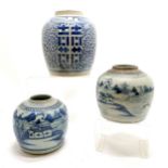 2 x antique chinese ginger jars (15cm diameter & 15cm high) t/w large later Chinese ginger jar ~