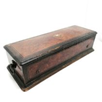 Antique amboyna & ebonised cylinder music box (lacking workings) - 75cm x 28cm x 19cm high & has