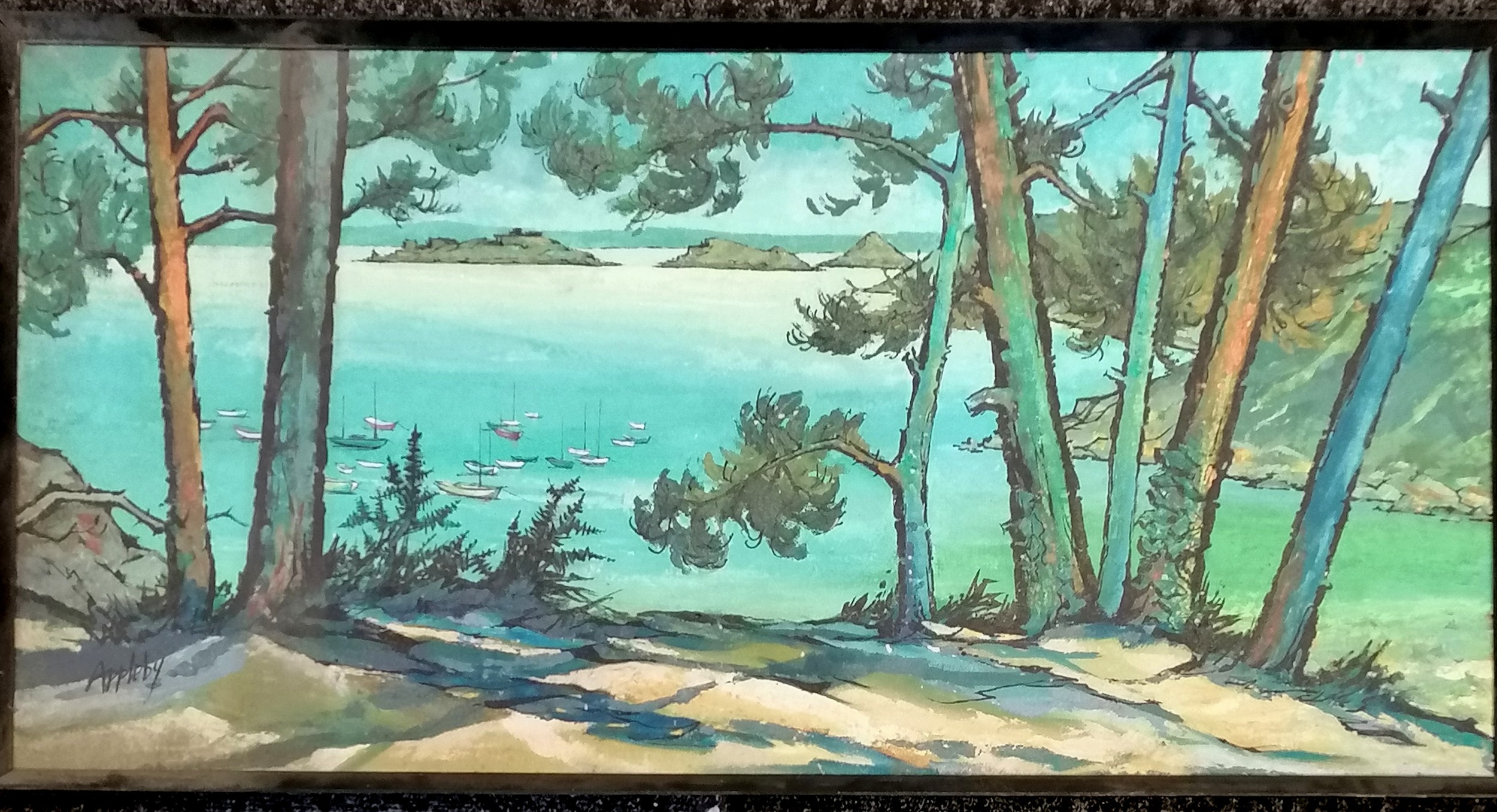 framed oil painting on board signed Appleby - to the reverse 'Plage De Port Pican' -124cm x 63cm