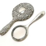 Silver hallmarked hand lens 20cm long and has inscription to base of handle t/w Silver hallmarked