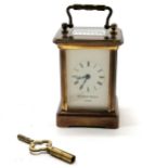 Matthew Norman miniature carriage clock (with key) - approx 10cm total height & for spares / repairs