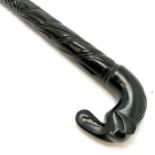 Carved ebony chunky walking stick with elephant head handle & crocodile detail to top of head - 91cm