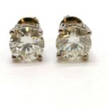 Large pair of diamond stud earrings in 18ct white gold with screw on backs - 7.2mm diameter & 3.02ct