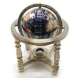 Contemporary globe inset with stones on stand & with compass to base - 17cm diameter & 22cm high ~