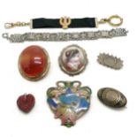 Qty of antique jewellery inc Art Nouveau floral brooch (5.5cm drop & slight a/f), gold tortoiseshell