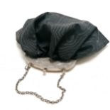 Antique continental silver mounted black taffeta bag with embossed decoration to front - 20cm x 25cm